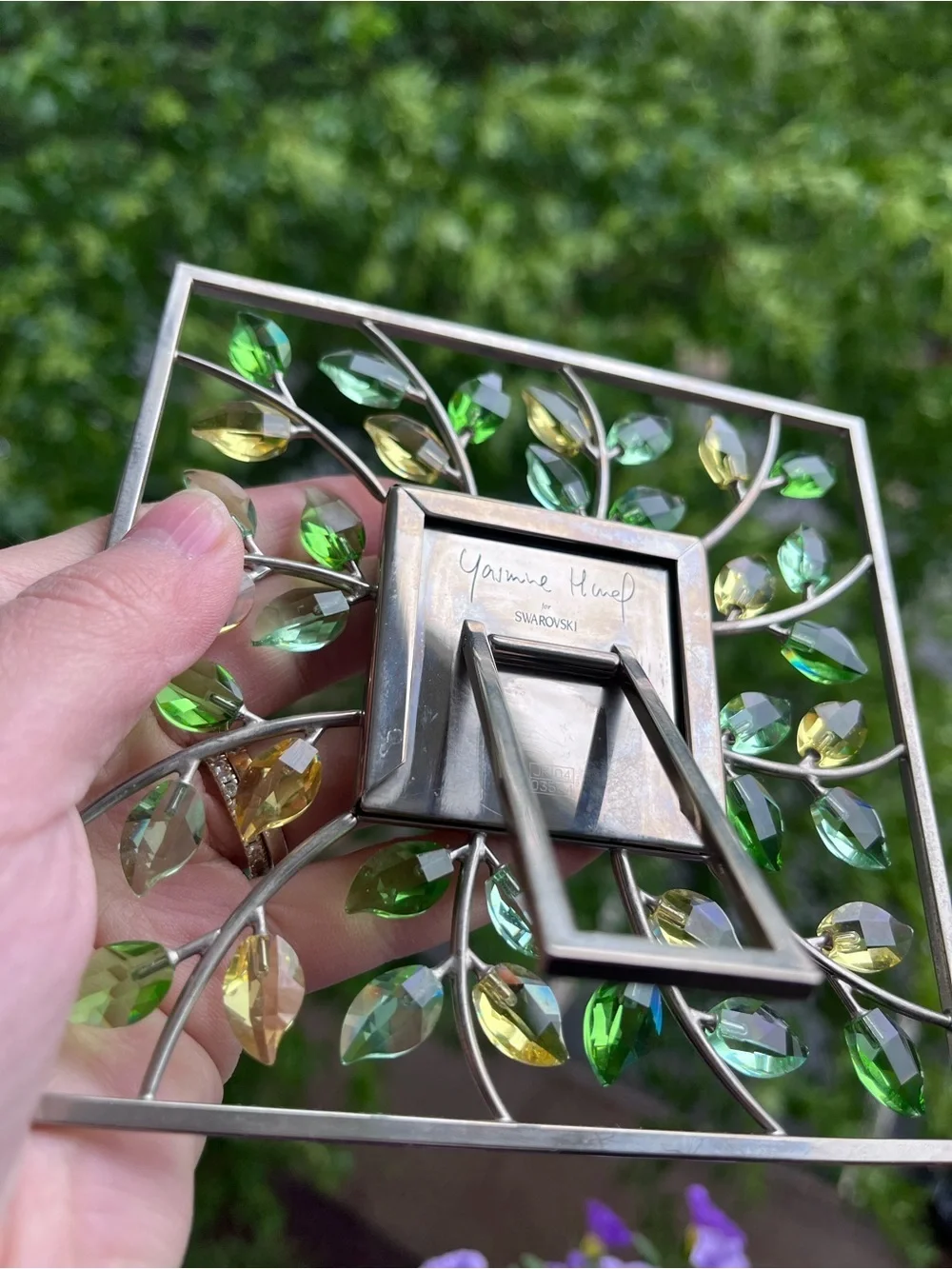 Swarovski Crystal by Yasmine Hund Green & Gold Leaf Picture Frame 2004